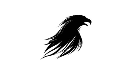 Obraz premium Powerful black eagle head silhouette with stylized feathers on white background. Majestic raptor emblem for strength, freedom, and vision.