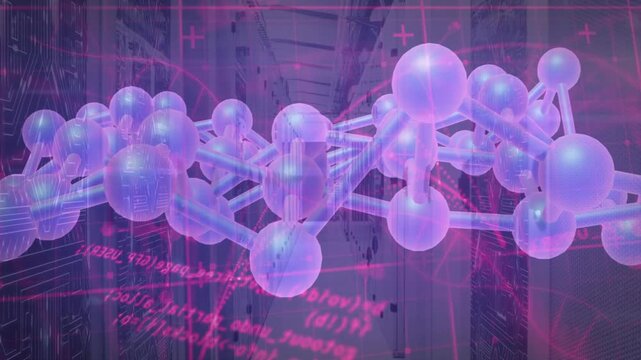 On data ping molecular lattice drifting right rotating pulsing nodes showing server aisle data flow