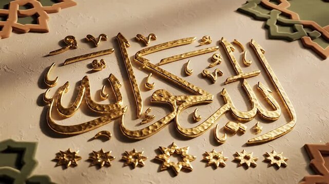 Golden Arabic Calligraphy of "Bismillah al-Rahman al-Rahim" with Islamic Geometric Patterns