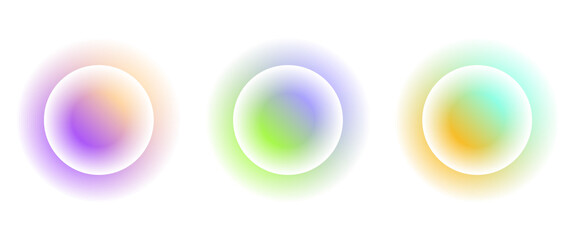 Three colorful gradient circles with blue  purple  and orange tones on a white background.