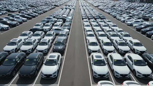 Rows of parked cars in a large lot