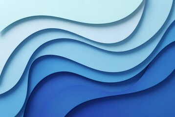 Fototapeta premium Abstract Blue Paper Cut Wave Layers Background with Copy Space