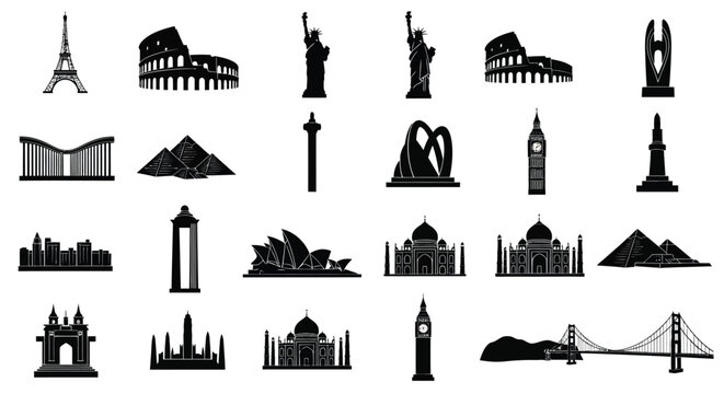Set of 20 landmarks icons vector