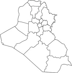 Obraz premium Minimalist Black and White Vector Outline Map of Iraq Country Showing Detailed National Borders and Internal Governorate Administrative Boundaries for Graphic Design