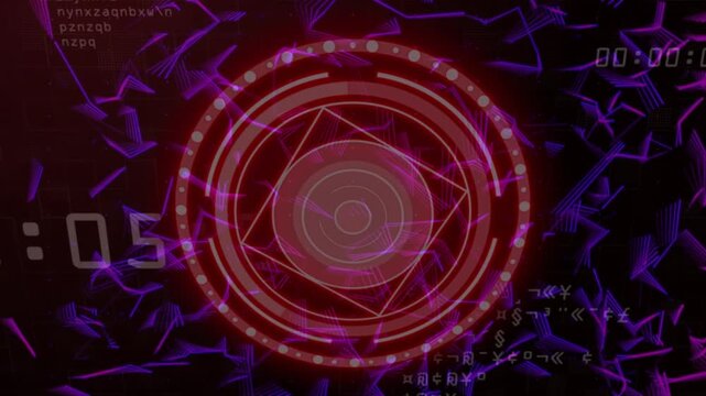 Left counter counting per second from :00 for startup, HUD rotating, pulsing rings, text flowing