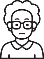 Obraz premium Old Woman Black and White Avatar Illustration in Minimal Line Art Style Design