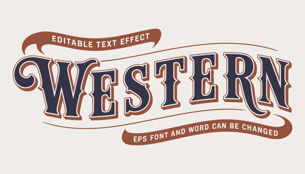 western, vintage editable text effect with retro ornament style for sheriff, outlaw, deputy, bandit, marshal, and gunslinger rank titles, rustic design.