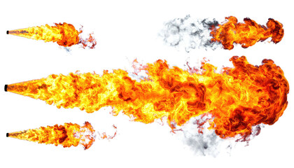 Fototapeta premium Fiery plumes and wisps against a stark black void. Bright orange and white, dynamic