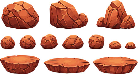 Cartoon Red Rock Formation Set with Desert Stones Cliffs and Ground Platforms Vector Illustration Collection © MdAbuSayed
