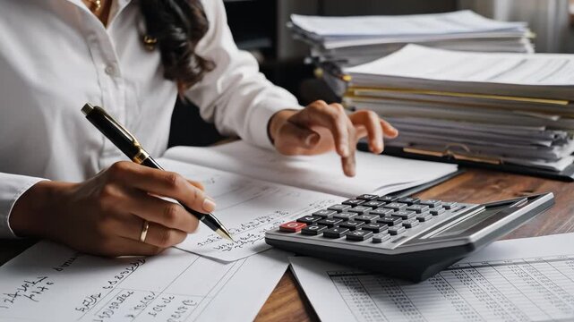 Person working with documents and calculator