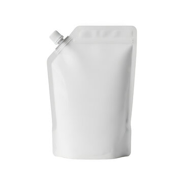 A white stand-up pouch with a spout, perfect for packaging liquids or powders. isolated on transparent background