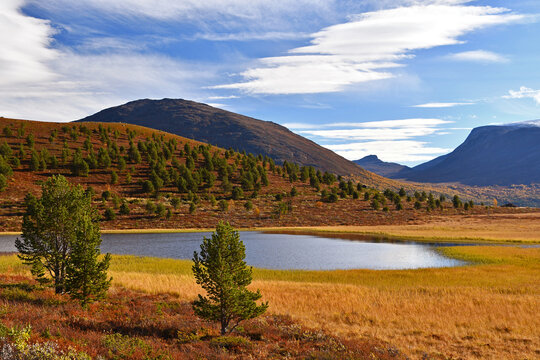 Colorful autumn in Jotunheimen national park in mountains in Norway