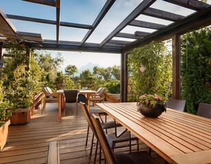 beautiful terrace lounge pergola wooden table chairs