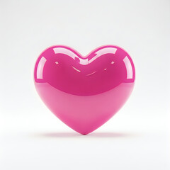 Glossy pink 3D heart shape isolated on white background, love symbol, minimalist design