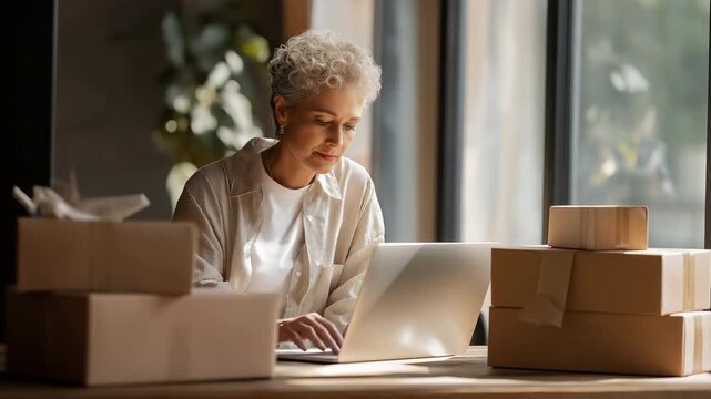 Small business owner managing online orders, e-commerce, order processing