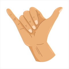 Hand gesture making shaka sign with fingers isolated on white background