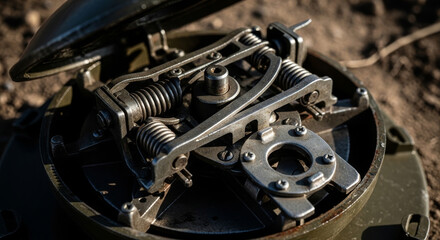 Fototapeta premium Close up of deactivated landmine mechanism