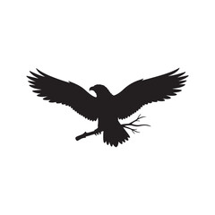 Obraz premium Black Eagle with branch silhouette vector illustration