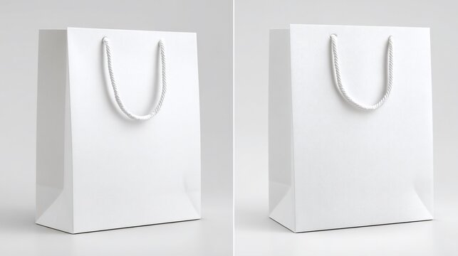 Elegant white shopping bag mockup with rope handles for branding presentation