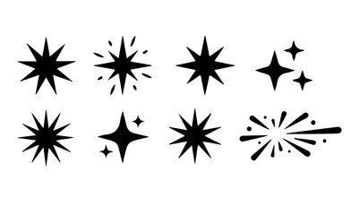 Obraz premium Star silhouette bundle, sparkle vector set, black star shapes, decorative elements, twinkle symbols set