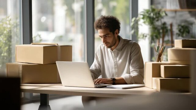Small business owner managing online orders, e-commerce, order processing