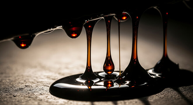 Viscous Dark Liquid Dripping with Macro Detail