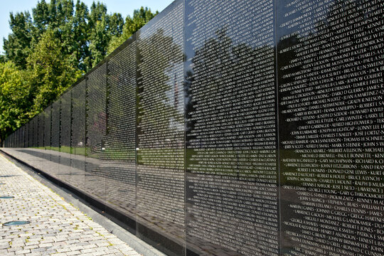 Names of Vietnam war casualties on Vietnam War Veterans Memorial
