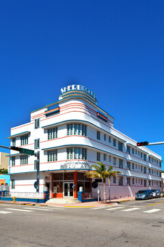 Miami, USA - July 27, 2010:  midday view at Ocean drive in Miami Beach, Florida. Art Deco architecture in South Beach is one of the main tourist attractions in Miami.