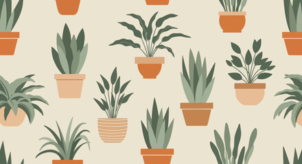 Potted Plants Pattern with Various Succulents.