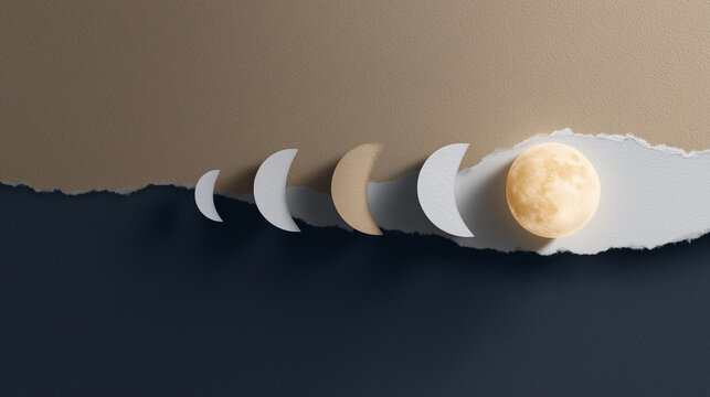 Moon phase illustration with lunar transition on textured background  
