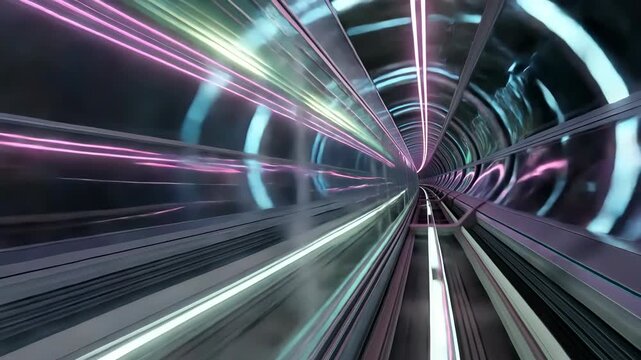 Futuristic high speed autonomous bullet train moving in hyperloop glass tunnel transportation artificial intelligence transit