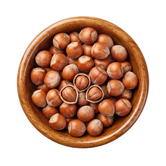 Fototapeta premium Raw hazelnuts in wooden bowl isolated on transparent