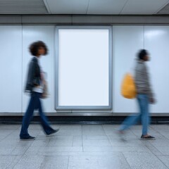 Fototapeta premium Female figures in motion in urban subway environment