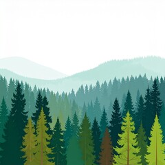 Fototapeta premium Misty mountain forest landscape with evergreen trees and foggy atmosphere scenic view