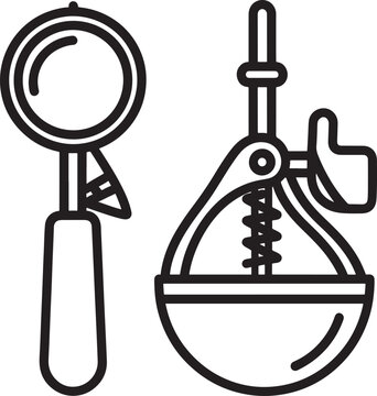 Detailed Line Art Icons of Different Ice Cream Scoopers for Frozen Desserts, Highlighting Kitchen Utensils and Sweet Treat Preparation