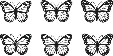 Butterfly silhouette collection black white insect wing pattern decorative nature symbol isolated illustration design element artwork flat vector graphic © MstFerdushe