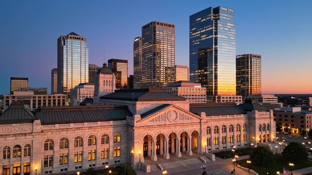 Cityscape with historic building and skyscrapers