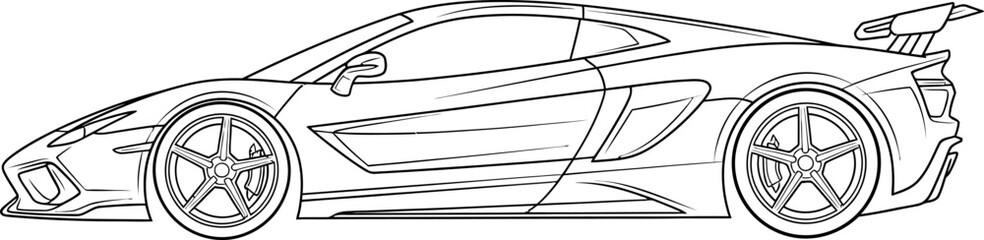 Outline drawing of a modern high performance sports car side view vector