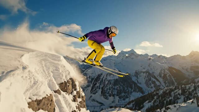 Skier in Action on Snowy Mountain