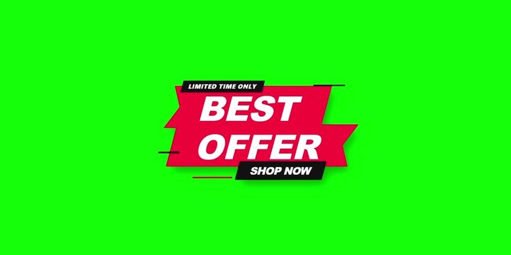 Animated banner with best offer text on green background for promotional animation