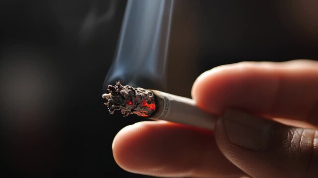 Hand holding burning cigarette