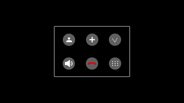 Hang up and reply button animation with red phone and green checkmark symbol on black background des