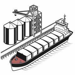 Cargo ship unloading grain containers at dockside facility © sahana11