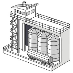 Isometric view of cargo ship grain storage compartment with train © sahana11