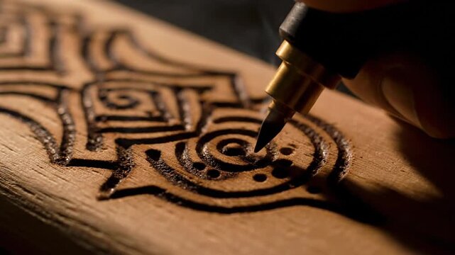 Artisan Wood Burning Craftsmanship - Detailed Floral Pattern