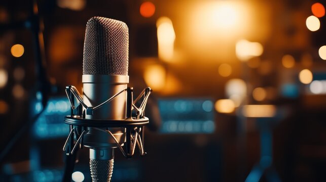 Close-up microphone in recording studio