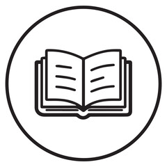 A black and white icon of an open book