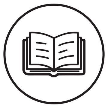 A black and white icon of an open book