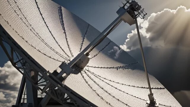 Satellite dish against cloudy sky