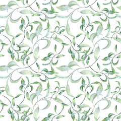 watercolor floral seamless pattern with leaves, hand-drawn pattern for packaging, design, textiles, and dishes